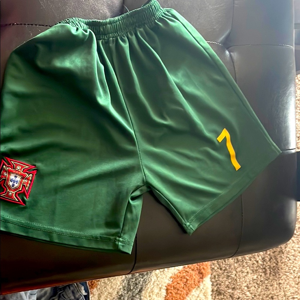 Green and Yellow Athletic Shorts with Elastic Waistband